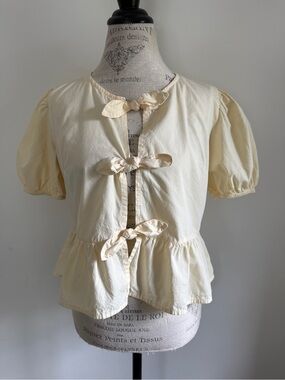 Sim&Sam Butter Yellow Tie-Front Peplum Women's Top 100% Cotton size M